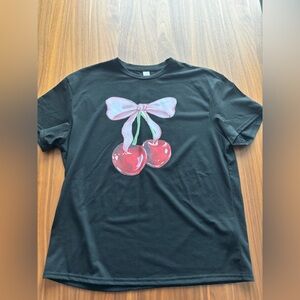 SHEIN Black and Red Cherry Graphic Short Sleeve Tee